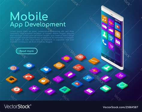Isometric Web Banner Smartphone With Mobile App Vector Image