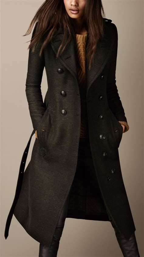 Burberry Long Wool Twill Trench Coat In Dark Olive Green Lyst