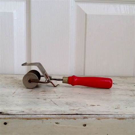 Vintage Kitchen Pasta Cutter With Red Wood Handle By Imsovintage