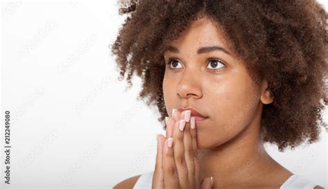 Portrait Beautiful Black Woman Praying Young Girl With Her Hands