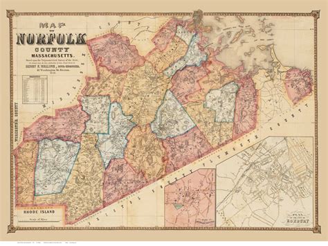 Norfolk County Massachusetts 1853 Old Map Reprint Color Bpl Old Maps