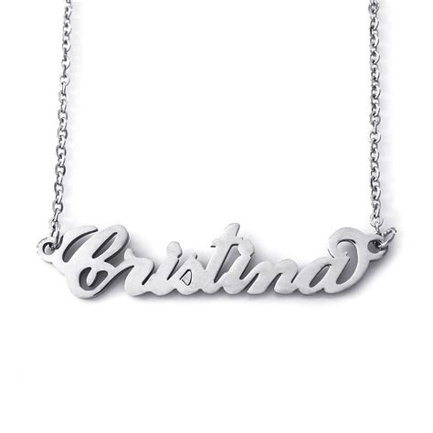 Cristina Italic Silver Tone Name Necklace Personalized Etsy