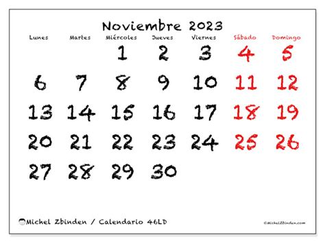 Calendario Noviembre De 2023 Para Imprimir “482ld” Michel Zbinden Es