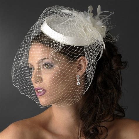 beautiful white ivory birdcage bridal flower feathers fascinator bride wedding hats face veils