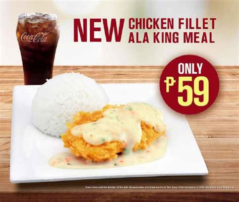 You are leaving the mcdonald's web site for a site that is controlled by a third party, not affiliated with mcdonald's. McDonald's Chicken Fillet ala King is available at Php 59 ...