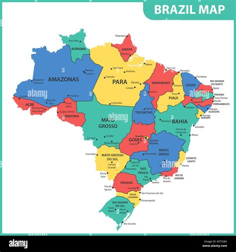 La Carte Détaillée Du Brésil Avec Les Régions Ou États Et Villes