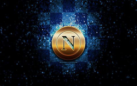 Download Wallpapers Napoli Fc Glitter Logo Serie A Blue Checkered