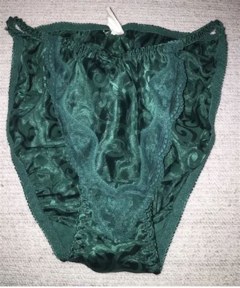 Vintage Green Satin Lace String Bikini Panties Shiny Sissy Swirl