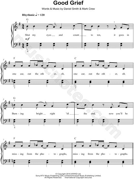 From smooth tracks to bedroom music, these new 2019 r&b songs feature popular artists, like ella mai, bryson tiller, and 6lack. Bastille "Good Grief" Sheet Music (Easy Piano) in G Major - Download & Print - SKU: MN0169572