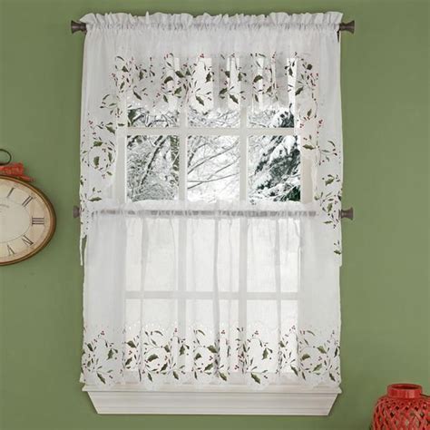 Holly Cutwork Semi Sheer Kitchen Valance Swags And Tier Curtains