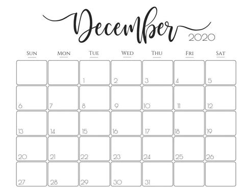 Fillable Calendar Of December 2020 Printable Blank Template Printable