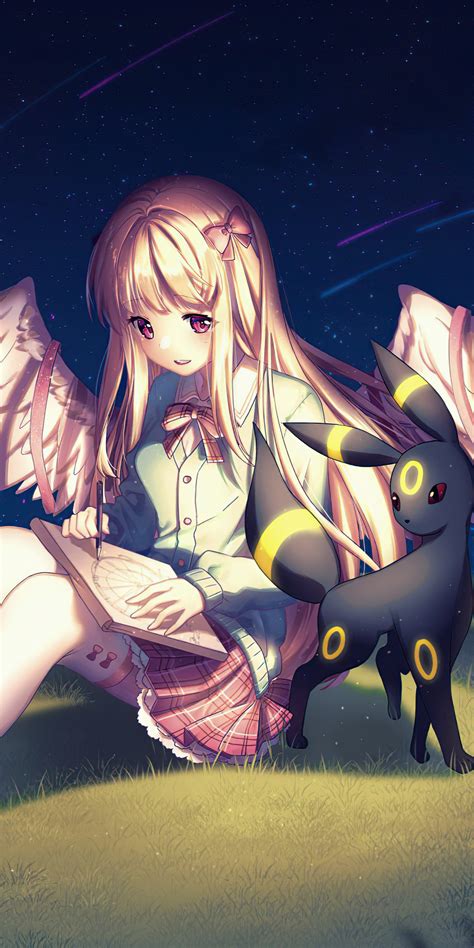 1080x2160 Pokemon Angel Girl Anime Wings 4k One Plus 5t