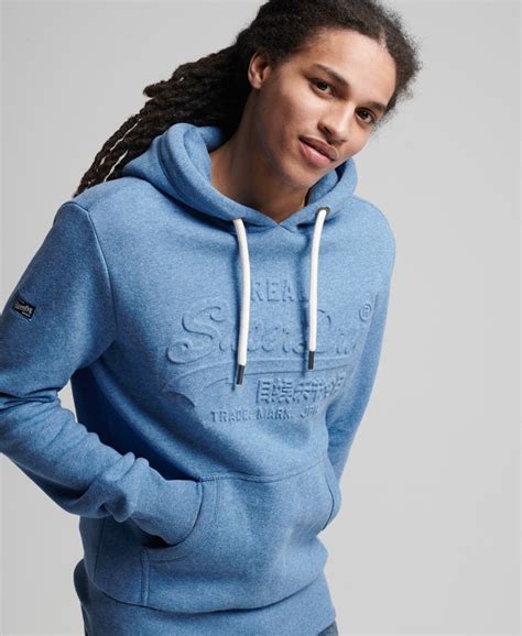 Mens Vintage Logo Embossed Hoodie In Blue Superdry