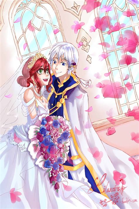 An Anime Bride And Groom Are Posing For The Camera