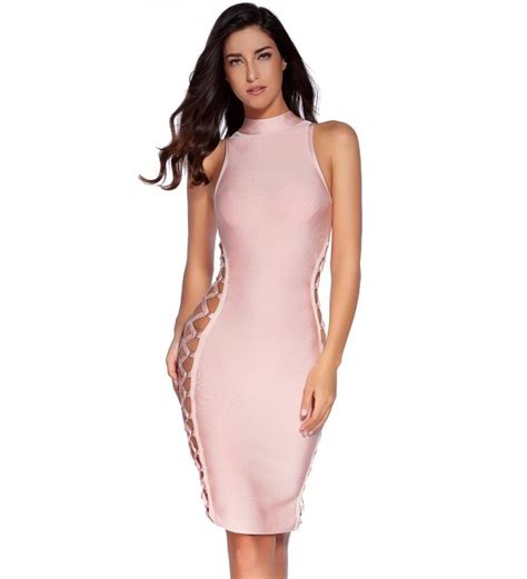 women s lace up bandage dress sexy bodycon club party dress beige