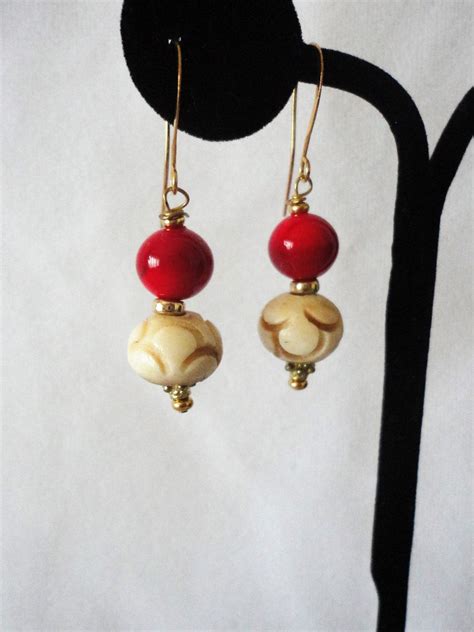 A Stunning Set Of Earring Carved Fossil And Corals Etsy Earrings