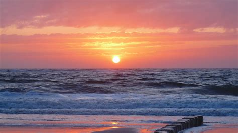 Download Wallpaper 1920x1080 Sunset Sea Beach Landscape Beautifully