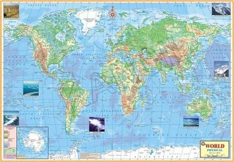 World Map Physical Wall Chart Paper Print Maps
