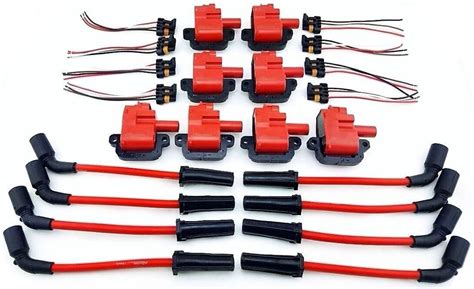 10mm Wires Red And 8 Pack Pro Hi Output Performance Ignition Coil Packs