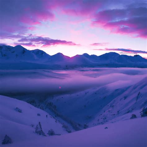 Alaska Sunset Purple Mountains Deep Snow Beautifu Openart