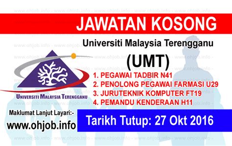 Umt is also committed to march ahead and progress in parallel with the nation's vision and needs with the establishments of the institute of oceanography, institute of tropical. Jawatan Kosong Universiti Malaysia Terengganu (UMT) (27 ...