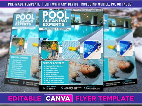 Pool Cleaning Flyer Editable Canva Template US Letter Size Etsy