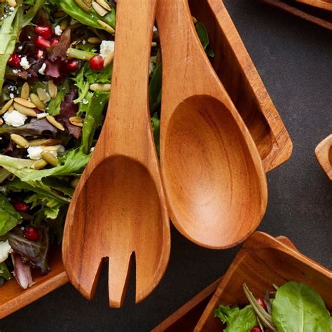 Acacia Wood Salad Bowl Salad Servers Set Artisan Variety