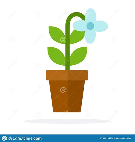 Pot Of Blossom Blue Flower Flat Isolated Stock Vector Illustration Of