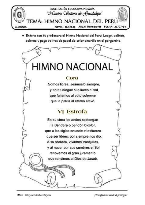 La letra del himno nacional, que alude a históricas victorias militares. Calaméo - TEMA: HIMNO NACIONAL