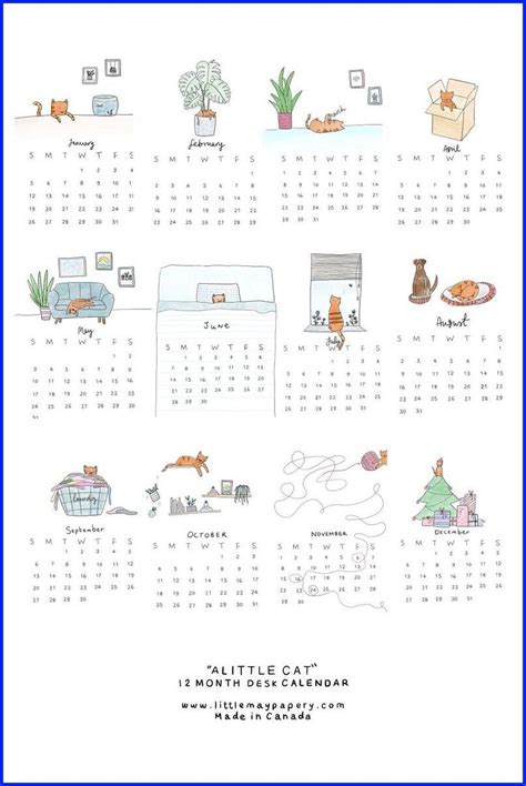 A Calendar With Cats And Other Things On It