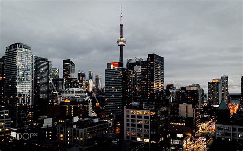 Toronto Citylights Tallest Skyscraper Dusk Evening Canada Canada