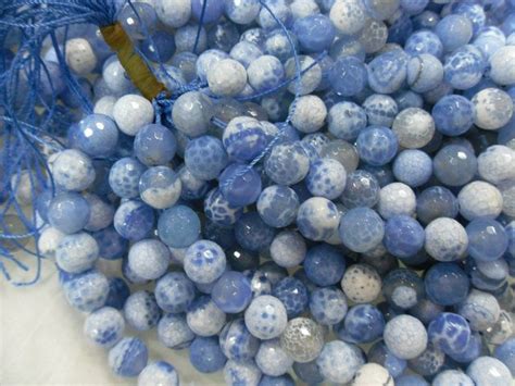 2017 8mm Light Blue Faceted Fire Agate Round Beads Semi Precious Stone