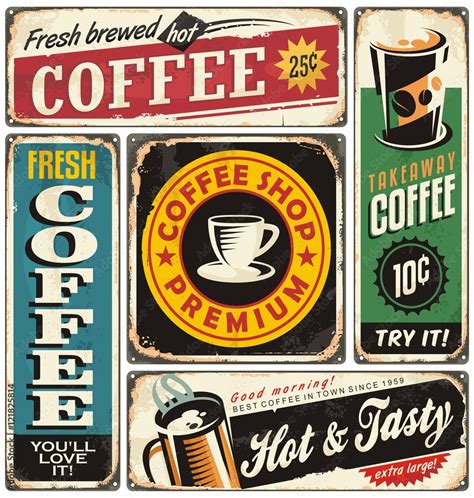 Coffee Shop Retro Metal Signs Collection Vintage Coffee Label