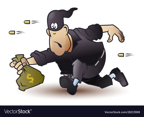 Funny Little Men Robber Runs Away With Bag Money Vector Image