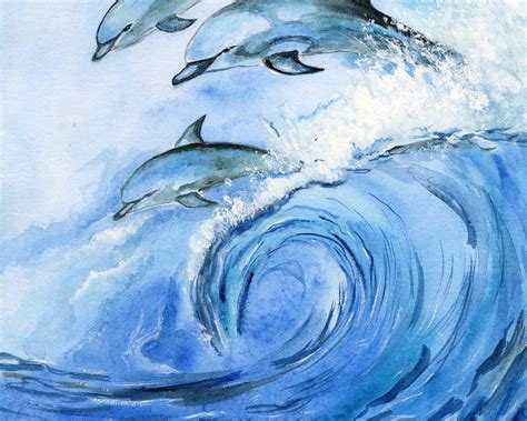 Dolphin Painting Animal Original Art Dolphins Jumping In Waves Etsy