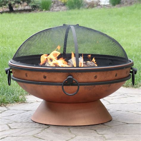 Sunnydaze Large 30 Inch Copper Finish Outdoor Fire Pit Bowl Round Wood Burning Patio Firebowl