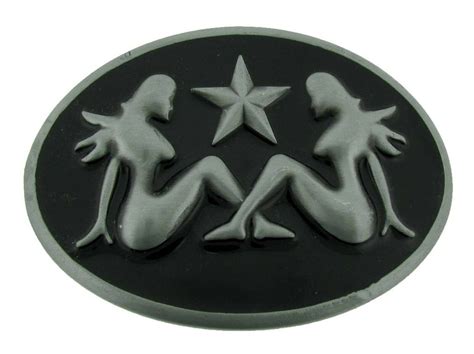 Trucker Mud Girls Flap Belt Buckle Sexy Lady Pinup Belt Buckle Silver Star New