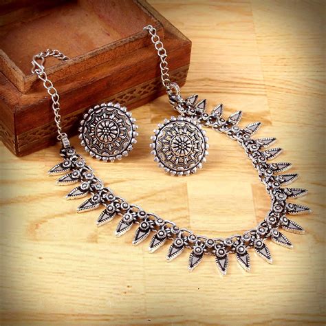 Oxidized Silver Plated Handmade Jewelry Set Party Wear Etsy Uk