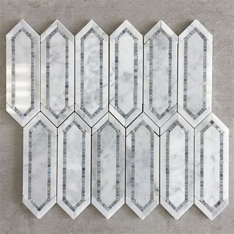 White Carrara Elongated Hexagon Polished Mosaic Tile Bamboo Captivate