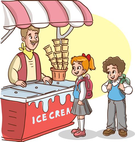 niños comprando helado de la heladería ilustración vectorial de dibujos