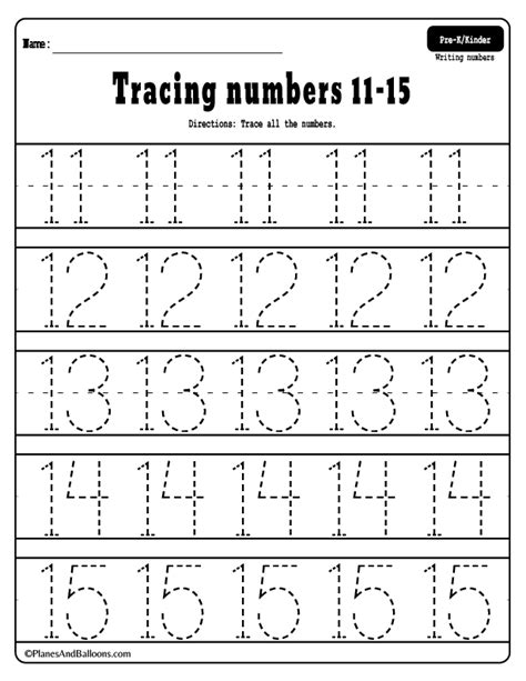 Tracing Numbers 11 20 Worksheet