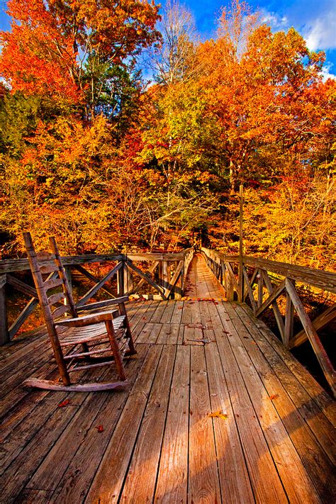 Autumn Leaves Photograph Autumn Rocking On Wooden Bridge Landscape