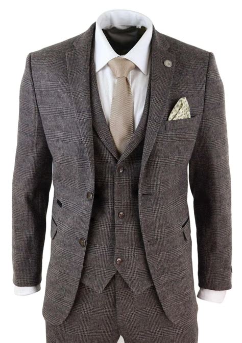 Mens Brown Check 3 Peice Tweed Suit Stz17 Buy Online Happy Gentleman