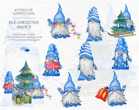Cute Gnomes Png Christmas Blue Gnomes Yule Clipart Etsy