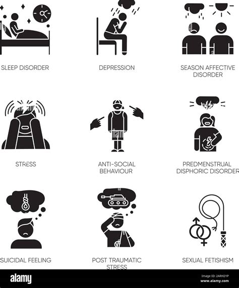 Mental Disorder Glyph Icons Set Depression Season Affective Stress
