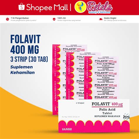 Jual Folavit 400 Mg 3 Strip Isi 30 Tablet Suplemen Kehamilan Asam