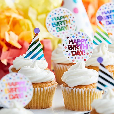 Rainbow Happy Birthday Cupcake Toppers 12 Set