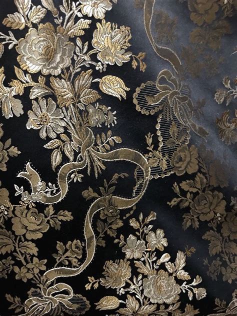 New Designer Brocade Jacquard Fabric Black Gold Floral Upholstery
