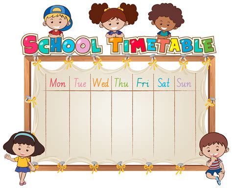 School Timetable Template With Children 684847 Vector Art At Vecteezy