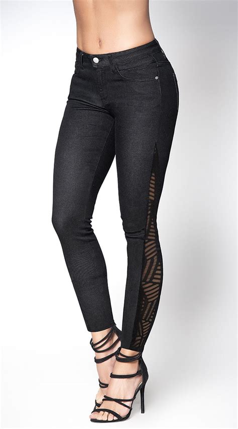 Abbey Mesh Detail Butt Lifting Jeans Black Skinny Jeans